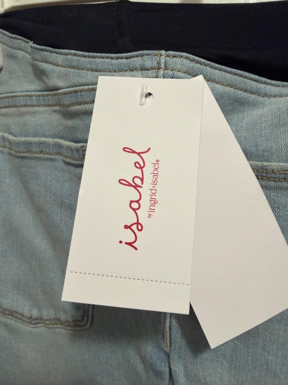 Ingrid & Isabel Light Wash Wide Leg Maternity Jeans with Black Panel - Picture 3 of 7